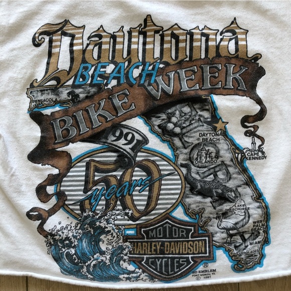 Vintage Harley Davidson Daytona Beach Bike Week Cropped T Shirt 3D Emblem - Picture 2 of 7